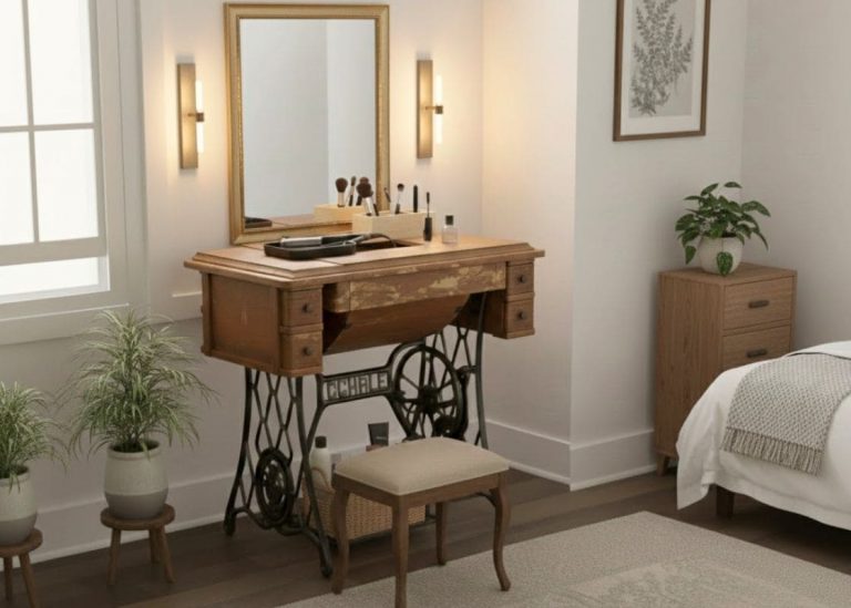 I Turned an Old Sewing Machine Into My Hair + Makeup Vanity