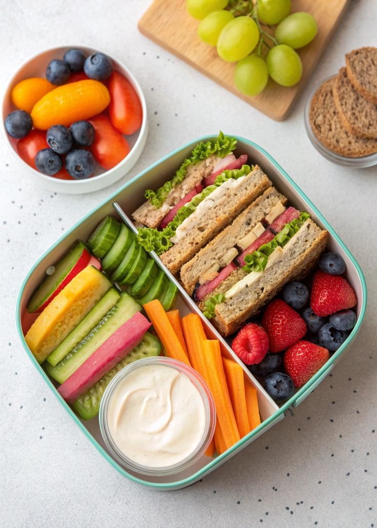 Balanced Sandwich and Veggie Lunch Box