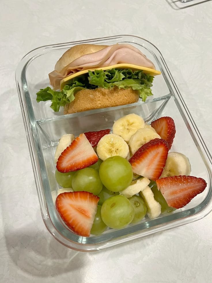 Ham and Cheese Sandwich with Fresh Fruit Lunch Box